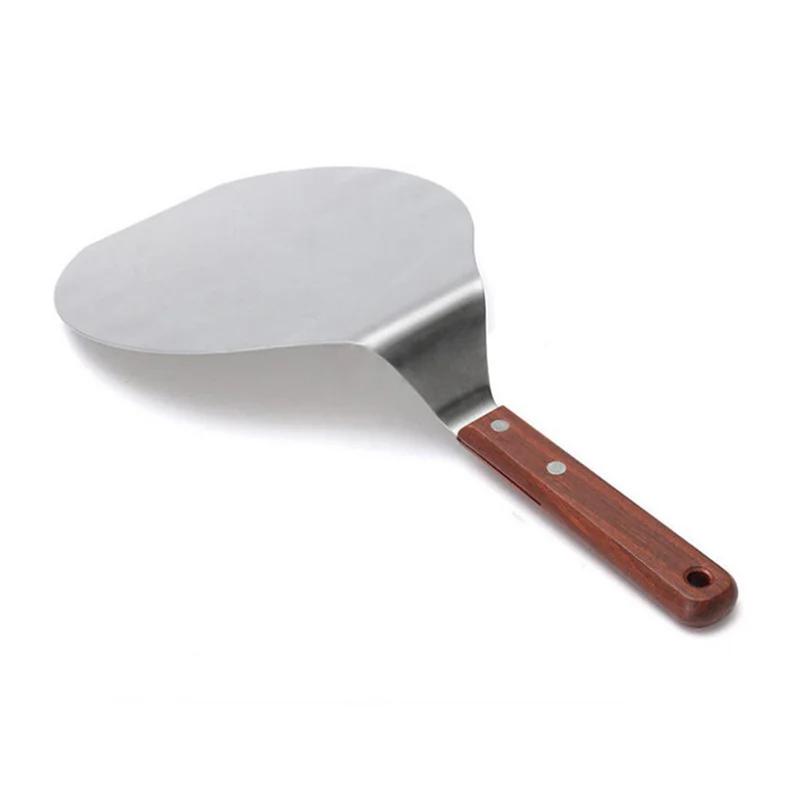 Stainless steel wooden handle pizza shovel, circular pizza shovel, cake shovel, bread knife, kitchen baking machine