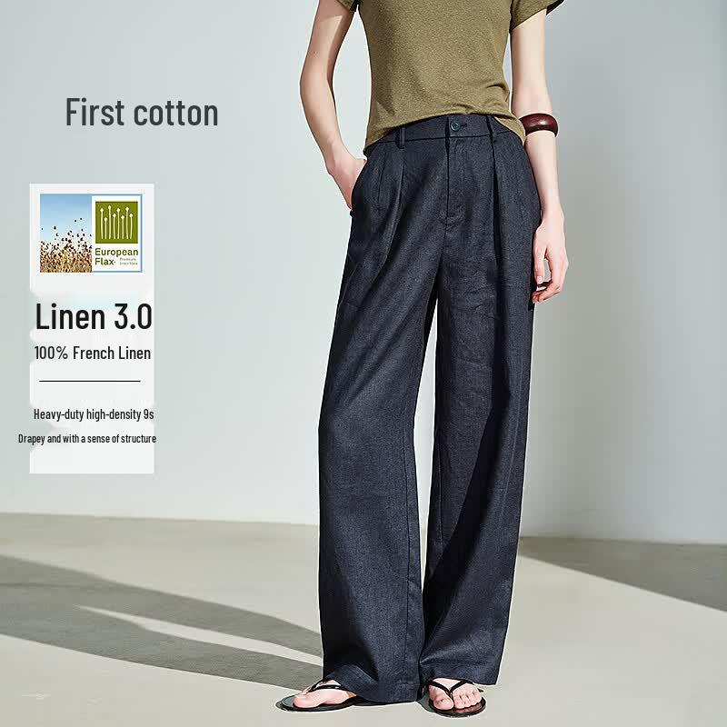 Chumian French Linen Loose Wide-Leg Summer Pants S