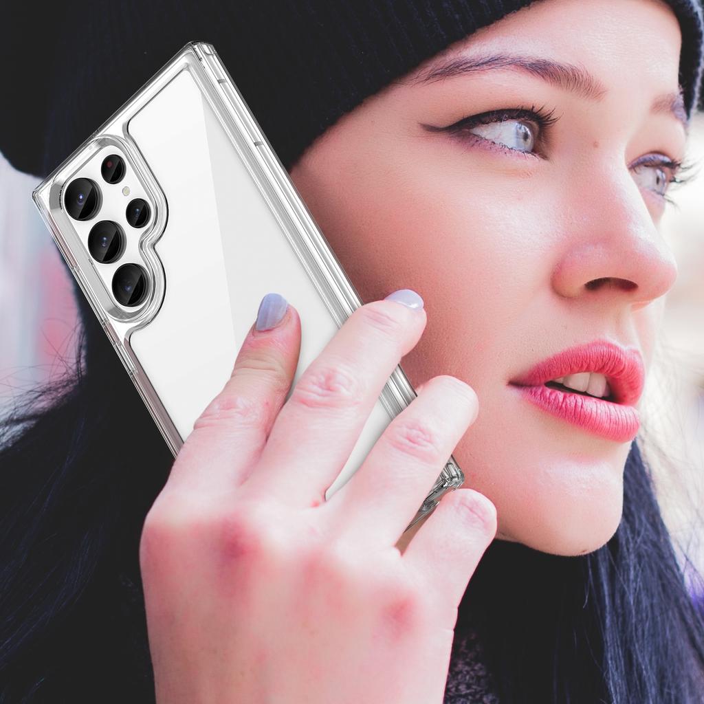 For Samsung Galaxy S22 Ultra 5G Clear Phone Case with Electroplating Buttons (Big Rear Lens Hole)