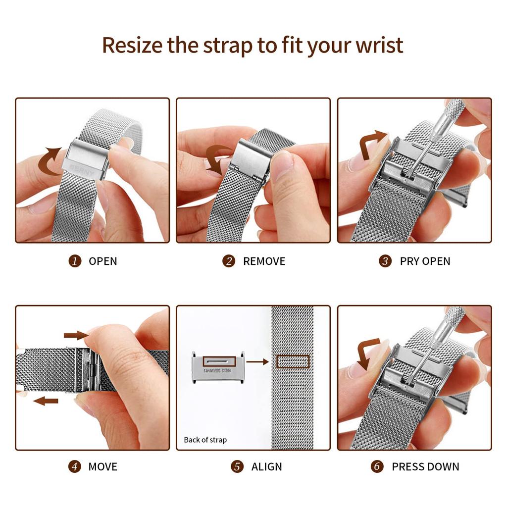 BERNY Nerezový síťovaný řemínek k hodinkám, Snadná výměna bez potřeby nářadí - [18mm]