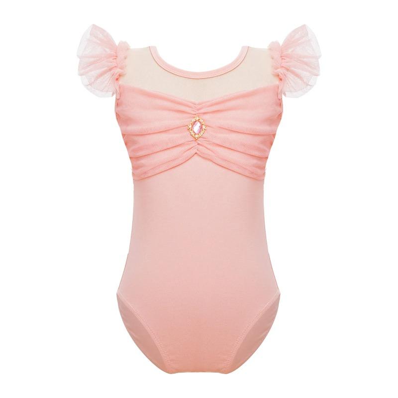 Ruffle Sleeve Ballet Leotard Girls Kids Gymnastics Bodysuit Ballerina Fairy Party Dancing Training Performance Dancewear