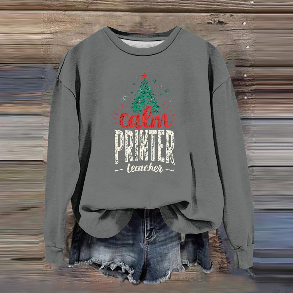 Women's Fashion Casual Long Sleeve Loose Christmas Printed Sweatshirt