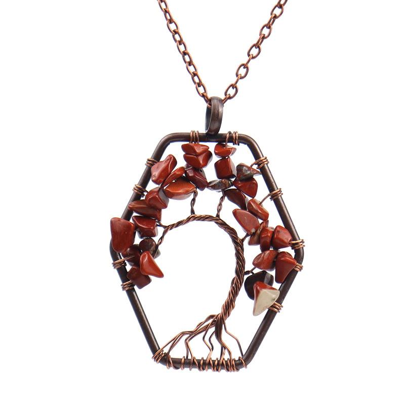 Vintage Handmade Hexagonal Bending Tree Of Life Necklace Gravel Crystal Necklace N16
