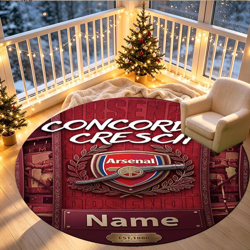 Custom Name Personalized Arsenal F.C Print Round Rug, Versatile Home Decor Carpet, for Playroom, Apartment, Balcony, Entryway, Hallway Gift