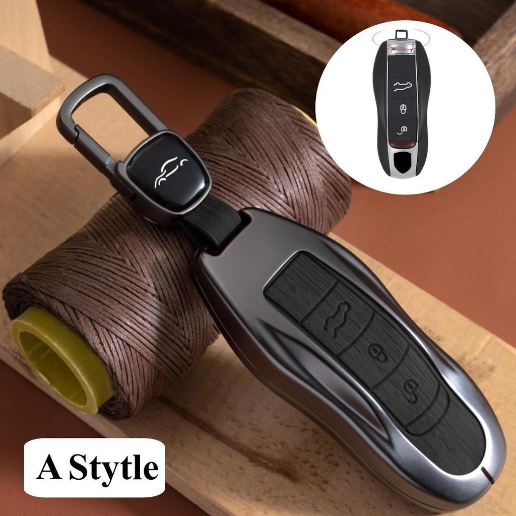 Luxury Genuine Leather for Porsche Boxster Cayman Panamera Cayenne Macan 718/911 Taycan Car Key Case Cover Protective Keychain