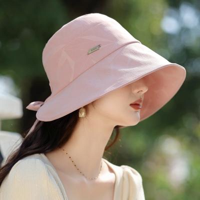 Temperament Sun Hat Children'S Fashion Simple Peach Bucket Hat Bow Anti-Ultraviolet Basin Hat