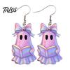 Burr-free Smooth Earrings 1 Pair Acrylic Halloween Earrings, Cute Pink Ghost Dangle Curved Hook Drop Holiday Costume Jewelry for Women Bow Detail
