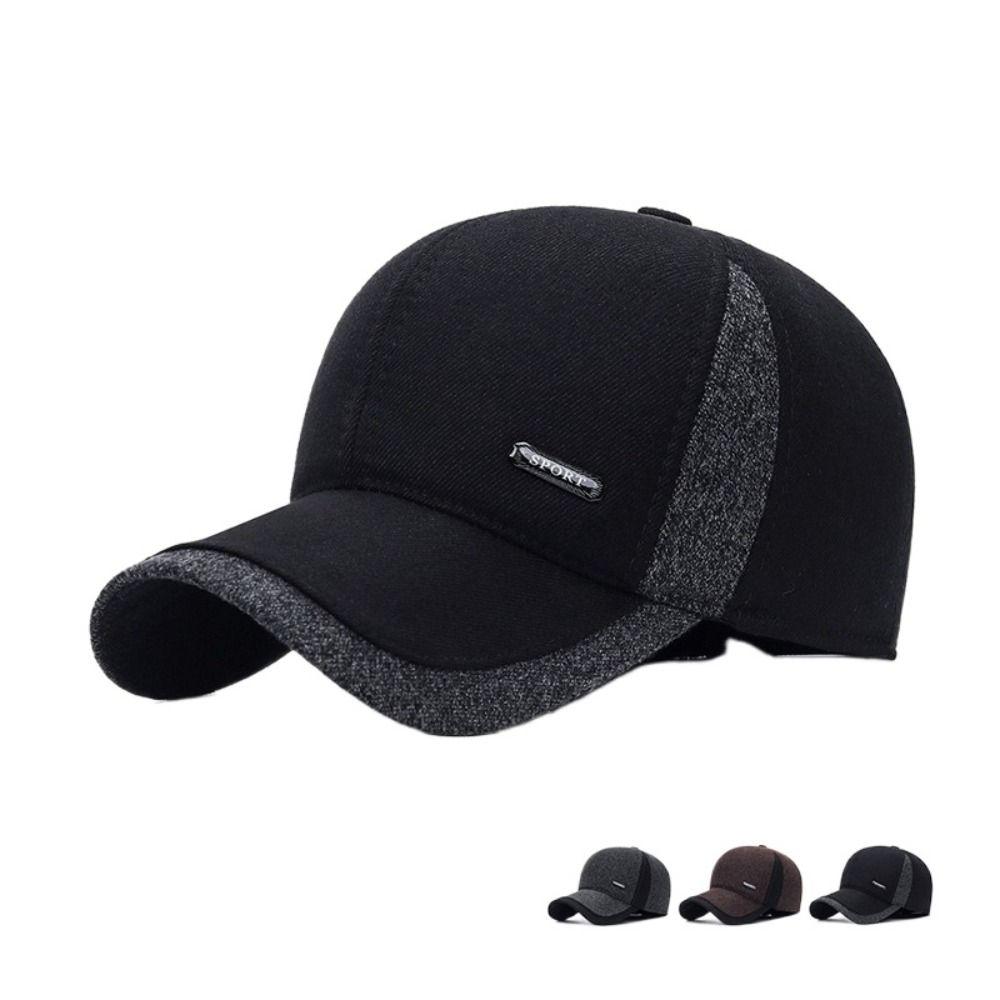 Keep Warm Men Baseball Cap Earflap Winter Snapback Hat Simple Ear Protection Peaked Cap  Autumn