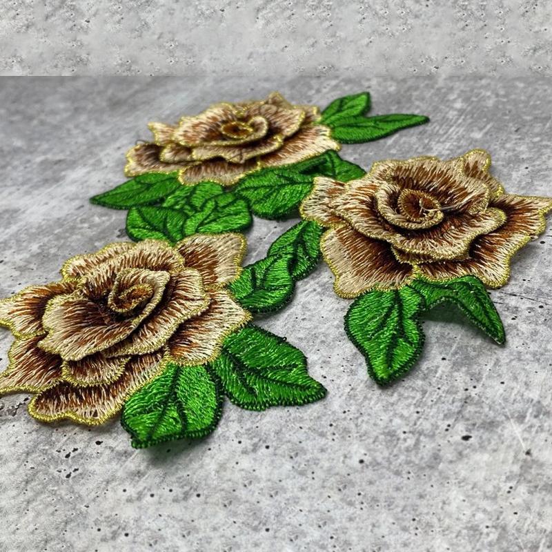 

3 шт./набор Пион Цветок Золотая проволочная окантовка Вышивка Нашивки Аппликация Нашивка DIY Шитье Ткань Аксессуары для одежды коричневый