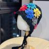 New Autumn and Winter Colorful Hand Crocheted Literary Knitted Hat for Women Ethnic Style Sweet and Versatile Double Layer Cotton Toe Cap