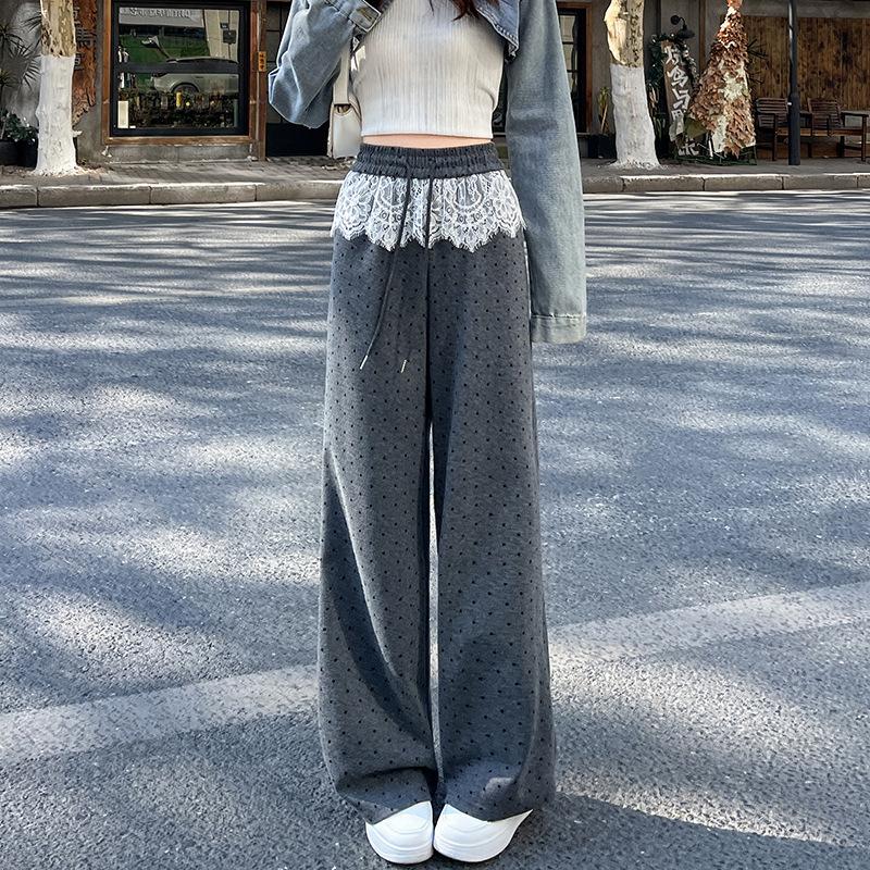 Polka Dot Wide-leg Pants Women's Spring Elastic Waist Drape Loose Straight Casual Pants
