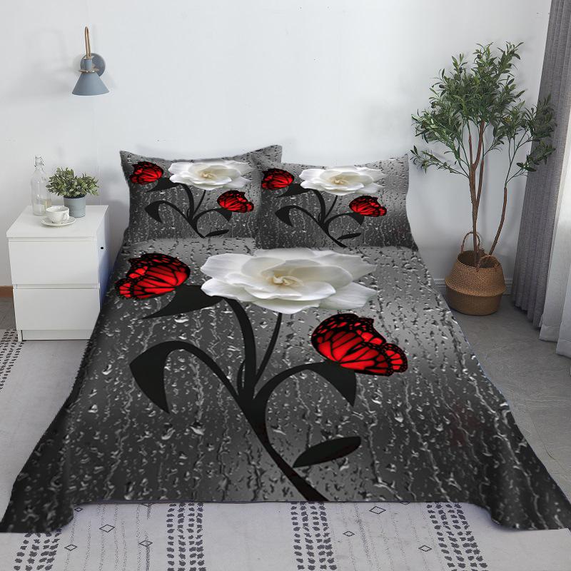Various Flowers Bed Sheet Set 3D Printed Bed Flat Sheet With Pillow Cover For Kids Adults Polyester Full Twin Size wholesale