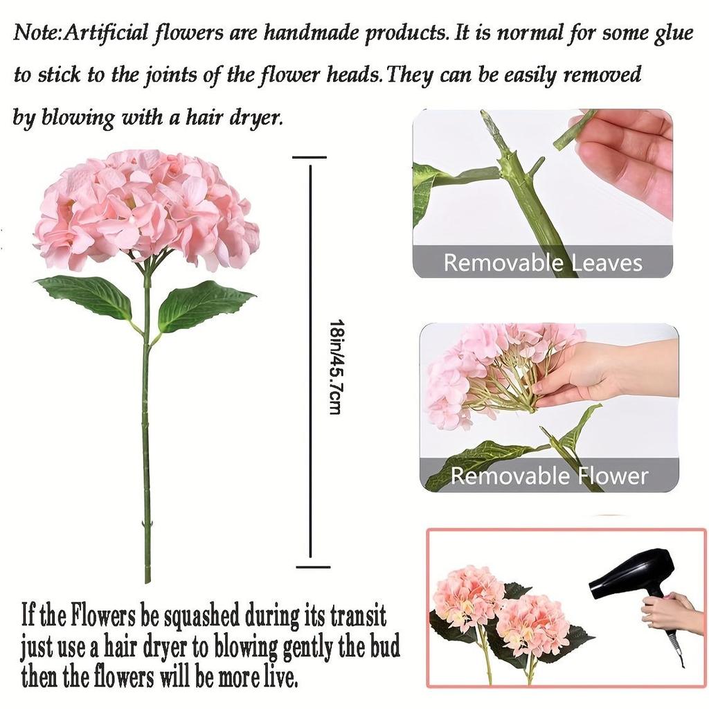 2pcs Artificial Hydrangea Flower, Real Touch Lifelike Artificial Flowers, Suitable For Outdoor Wedding Office Home Party Living Room Table Decoration
