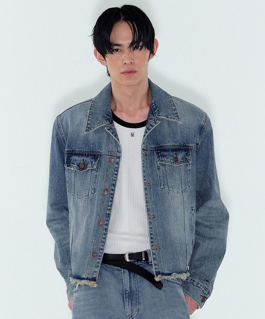 Noice Destroyed Washed Denim Jacket - Blue