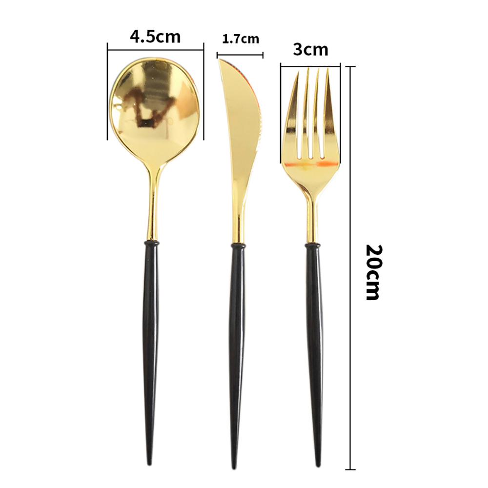 24Pcs/Pack Rose Gold Knives Forks Spoons Set Tableware Colorful Gilt Plastic Food Grade Disposable For Birthday Party Cake Fruit Desserts Dinner
