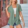 Dámské topy jednobarevné dutý krátký rukáv volný ležérní bunda kapsa cardigan