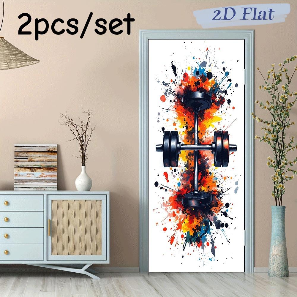 

2pcs Creative Fitness Dumbbell Wall Stickers Modern Sports Style Home Decoration Stickers Gym Studio Dormitory Bedroom Living Ro (as the picture,38.5x200cmx2)