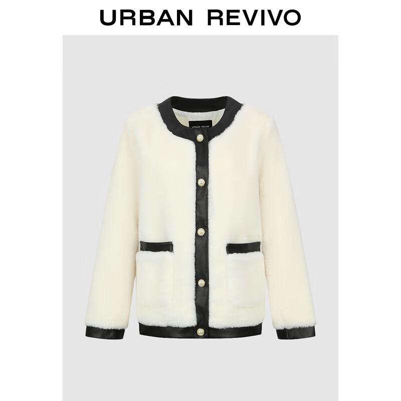 UR Damen Elegantes Color-Block Plüsch Wintermantel