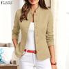 Blusa informal de manga larga con cuello alto y color liso para mujer