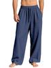 Men's Linen Loose Casual Sports Pants with Pockets and Drawstring - Solid Color Trendy Business Pants