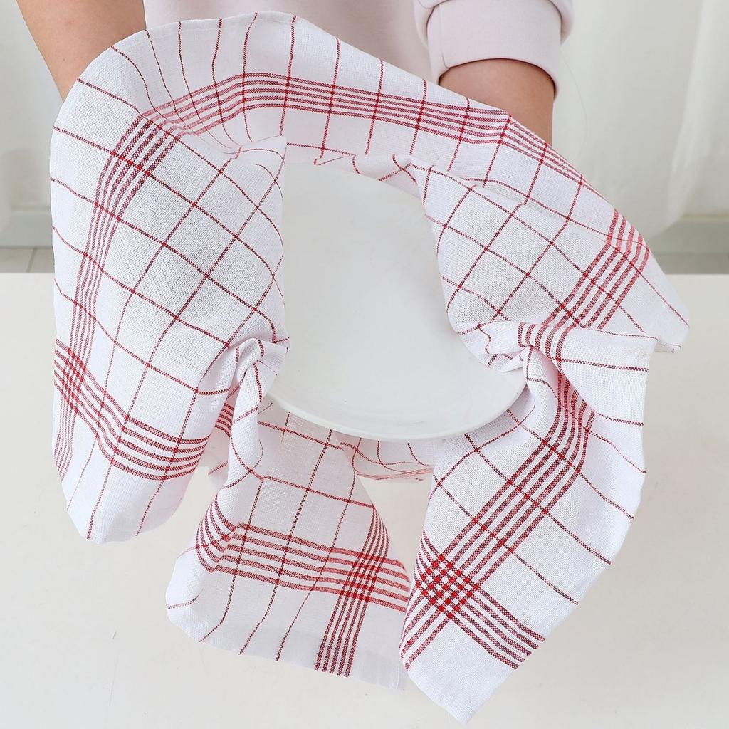 12-1 Pcs Highly Absorbent Kitchen Towel - Checkered Pattern Low Plush Pad, Used for Drying Utensils, Cleaning, and Hand Wiping