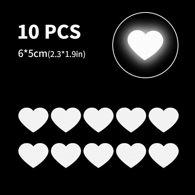 Car Body Durable Vinyl Decals, 10pcs Heart Shape Night Warning Reflective Stickers белый