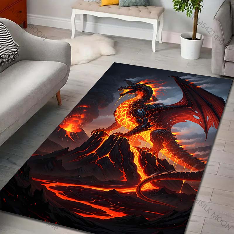 Multiple sizes Fiery dragon in volcano Carpet for Living Room Bedroom Sofa Home Decor Rug Non-slip Floor Mat Luxury Gift