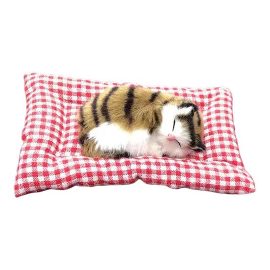 

Simulation Sleeping Cat Decoration with Plaid Mat Odor Removal Bamboo Charcoal Plush Kitten Stuffed D