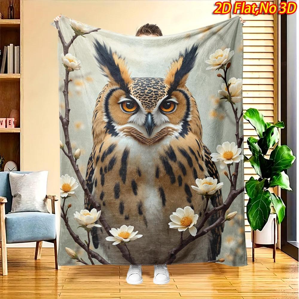 1pc Owl & Spring Flower Blanket - Soft Flannel Suitable for All Seasons, Cozy Throw Bedspread with Owl Print, Machine Washable Bedspread for Couch,, D
