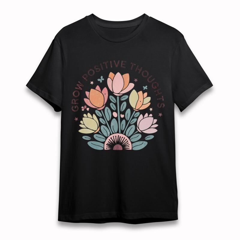 

Women s Plus Size T-shirt With Grow Positive Thoughts Graphic 100% Cotton Tee XL