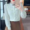 Fashion New 2024 Winter Long Sleeve Ruffled Collar Ruffles Slim Apricot Velvet Lace Blouse Shirt Women Tops Blouses Shirts J810