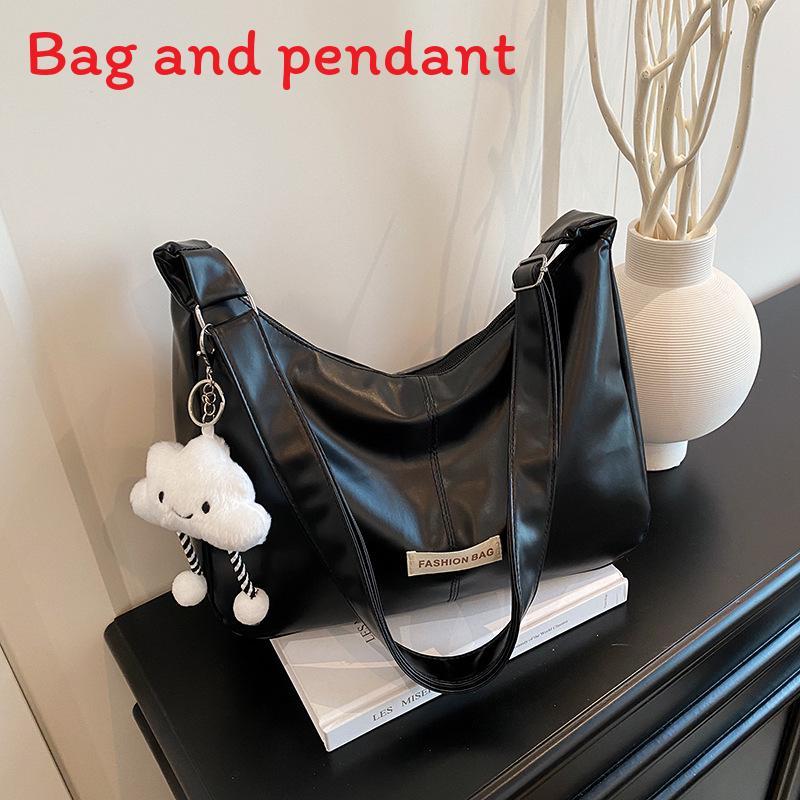 Simple Solid Color Letter Decoration Women Casual Shoulder Bag With Pendant For Daily Use