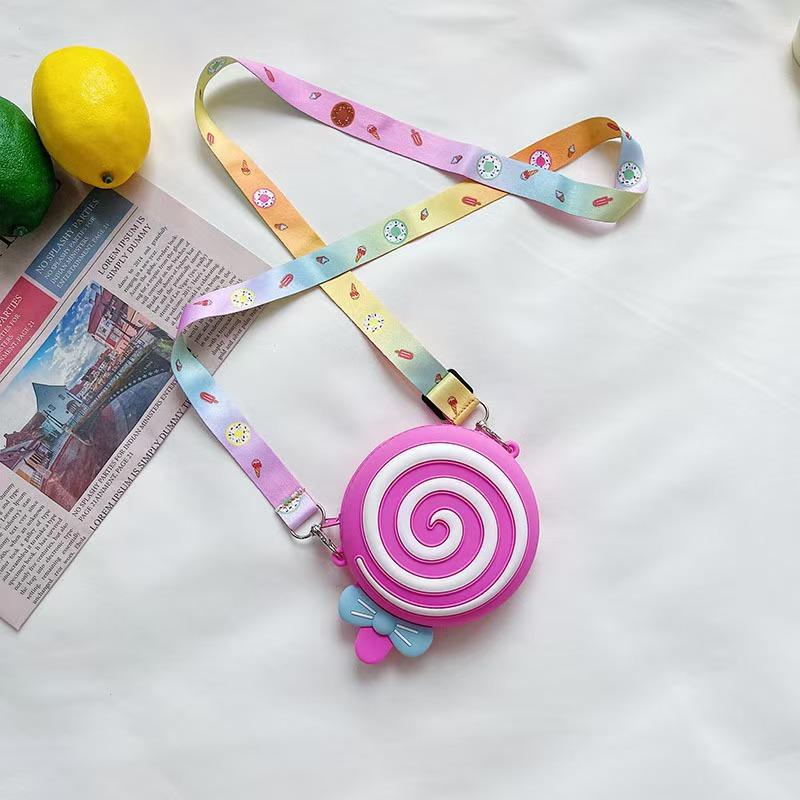 

Children S Silicone Lollipops Messenger Bag Adjustable Wide Strap Travel Handbag Girl Cute Shoulder Bag рожевий червоний колір