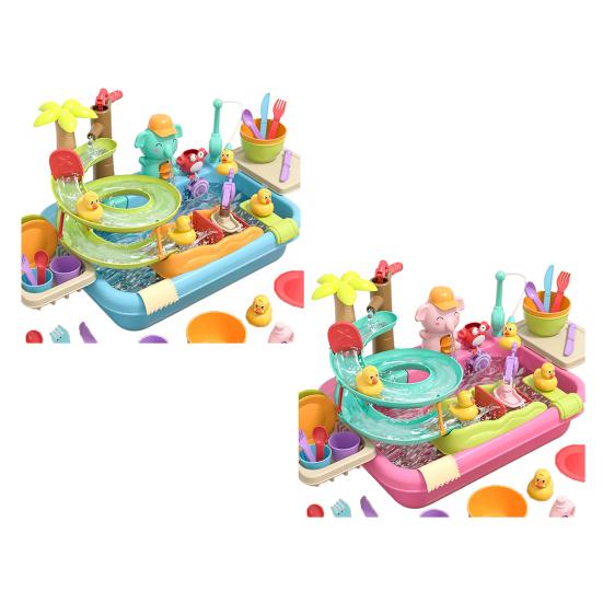 Jouets Lave-vaisselle pour Enfants et Tout-petits Jouet Évier de Cuisine avec Piste Toboggan à Eau Jeu de Pêche Magnétique Lave-vaisselle pour Jeu d'Imitation