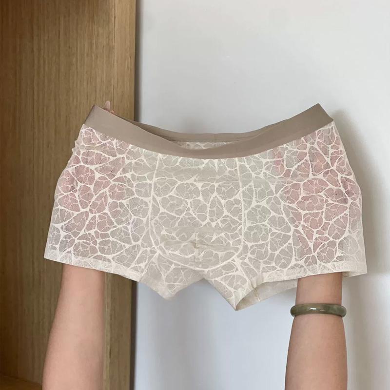1PC Ice Silk Quick Dry Men Boxer Briefs Breathable Shorts Boxers Fashion Underpants Lace Jacquard