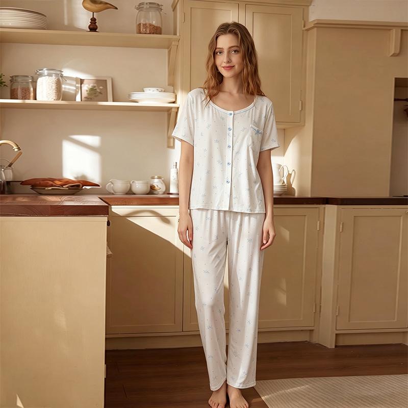 Modal Cotton Pajamas Women's Summer Short-sleeved Trousers Sweet and Advanced Sense Can Be Worn Outside Loungewear