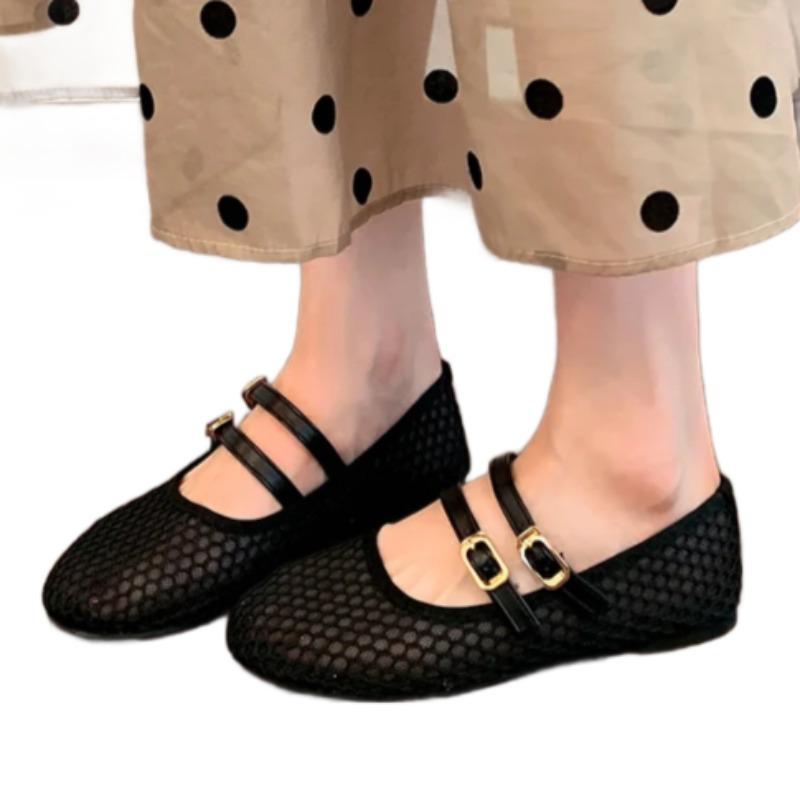Fashion Weave Mesh Women Flats Sandals Summer 2025 Designer Sexy Shoes Casual Shallow Soft Shoes New Buckle Walking Zapatillas De Mujer