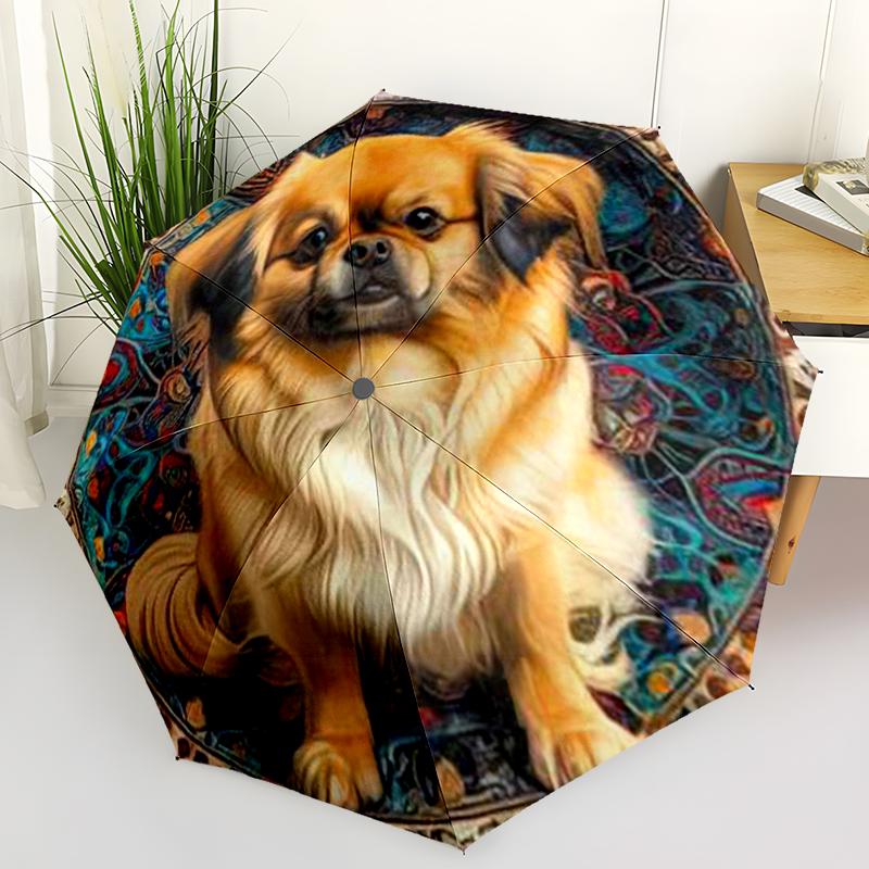 1pc Cute dog pattern Umbrella Portable Folding Umbrella Iron Frame Hole Bone Structure Outdoor Home Umbrella