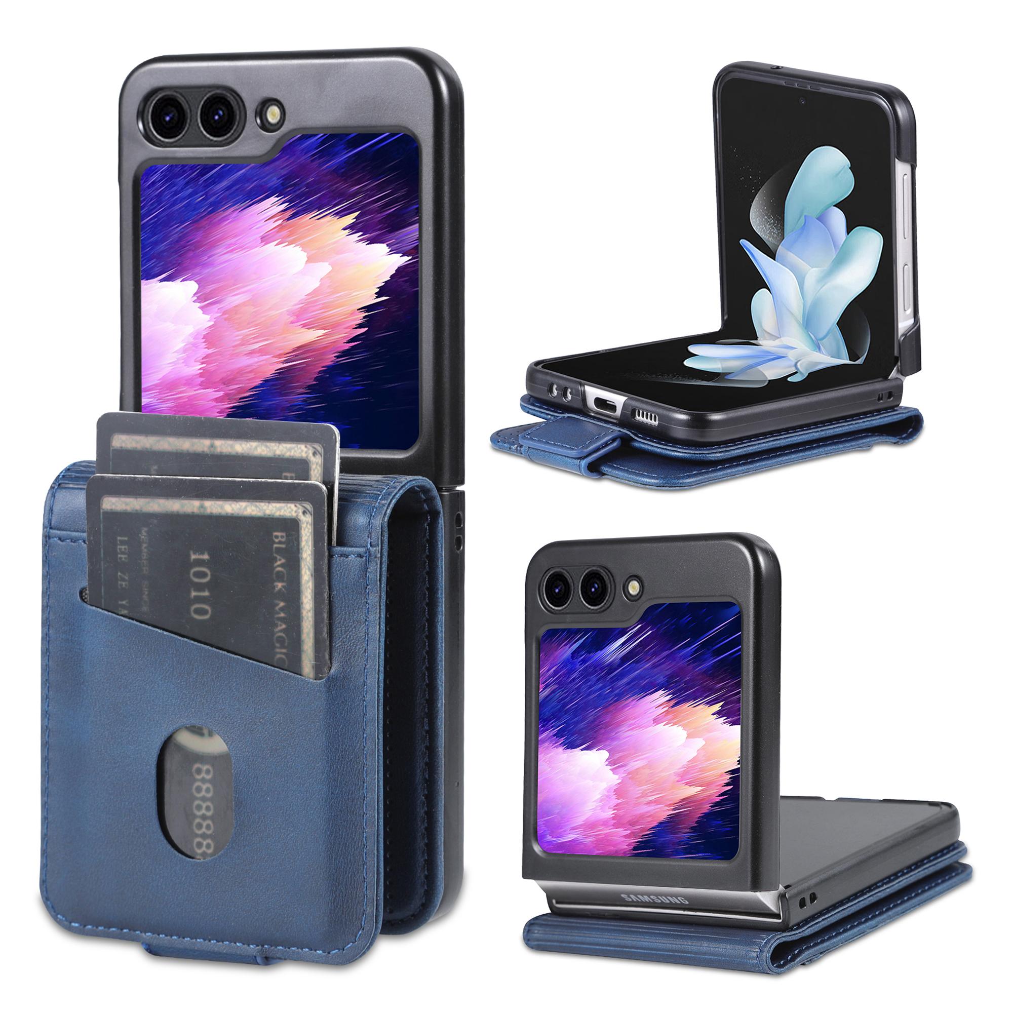 

AZNS Кожаный чехол для телефона Samsung Galaxy Z Flip5 5G с держателем для карт, чехол для телефона Blue