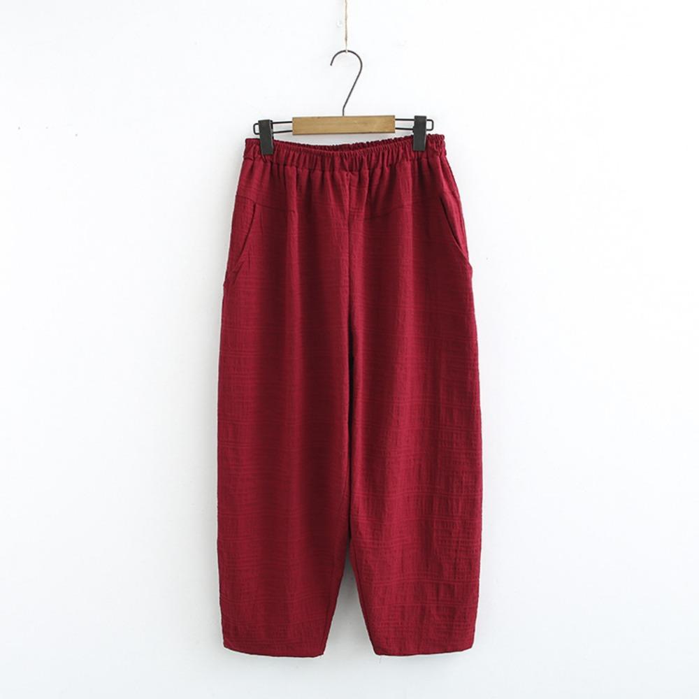 

Cotton and Linen Pants Women s Spring and Summer Casual Ethnic Style Plus Size Casual Bloomers L красный