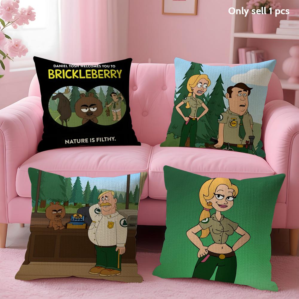 Cartoon B-Brickleberrys Cushion Cover Summer Coolness Linen Fabric Double-Sided Printing Pillow Case Sofa Home Decor Gift