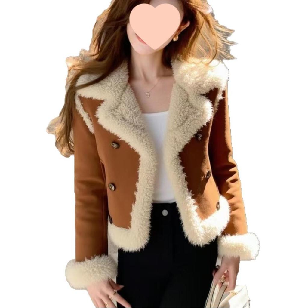 Women's Brown Shearling Coat: Stylish, Chic, High-End, Warm, and Super Good-Looking for Winter.