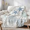 Seestern und Muschel Decke Koralle Nautisch Küste Ozean Koralle Strand Blau Cyan Vintage Meereswandbild Geeignet für Sofa Schlafsofa Bequem Plüsch