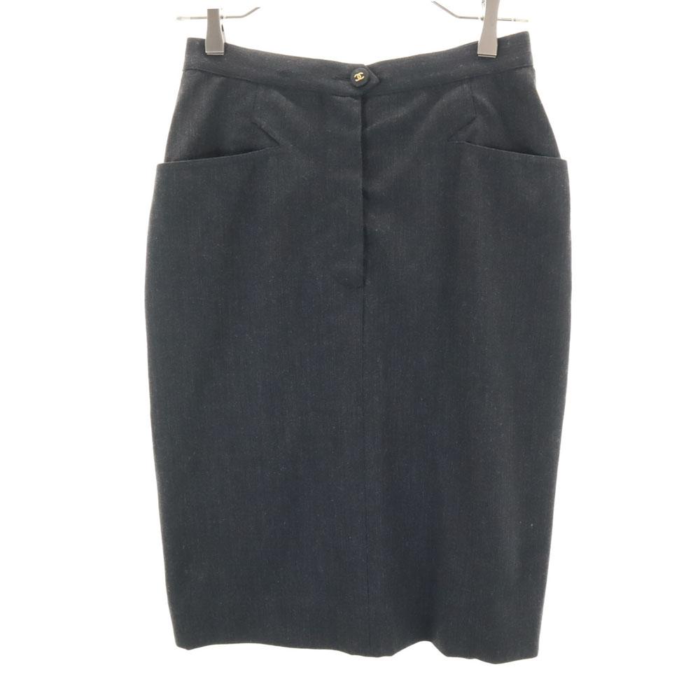 Chanel Midi Length Tight Skirt Charcoal Gray Women Used
