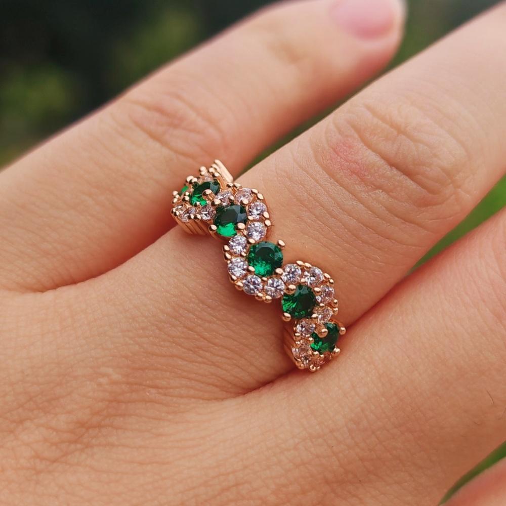 Luxury Green Emerald Open Ring for Women Zirconia Halo Adjustable Finger Ring Wedding Party Jewelry Gift