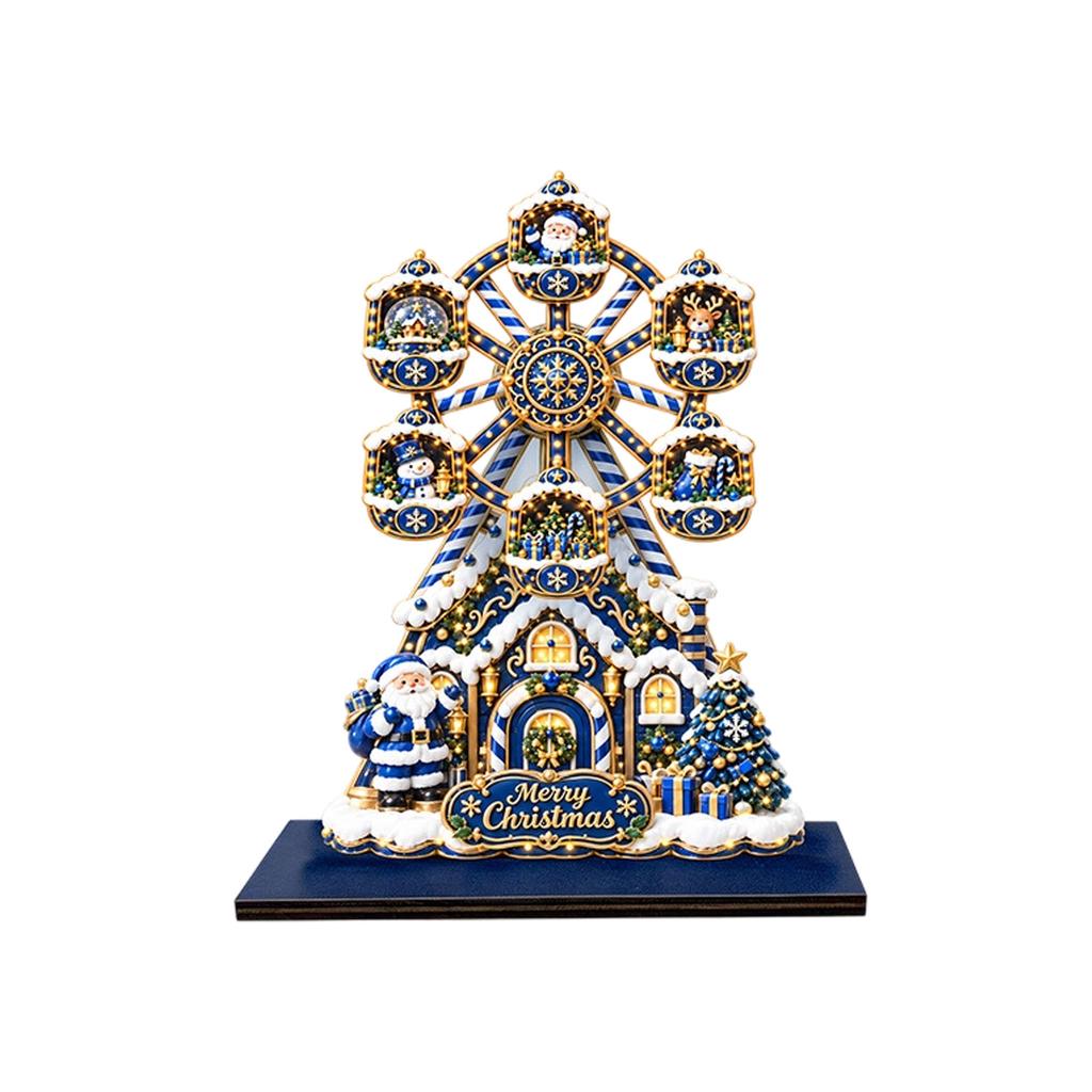 Christmas and Snowman Rotating Ferris Wheel Wooden Decoration, Holiday Tabletop Ornament