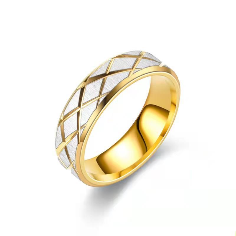Titanium Steel Ring Women's Fashion Rhombus Grid Couple Ring Hand Jewelry