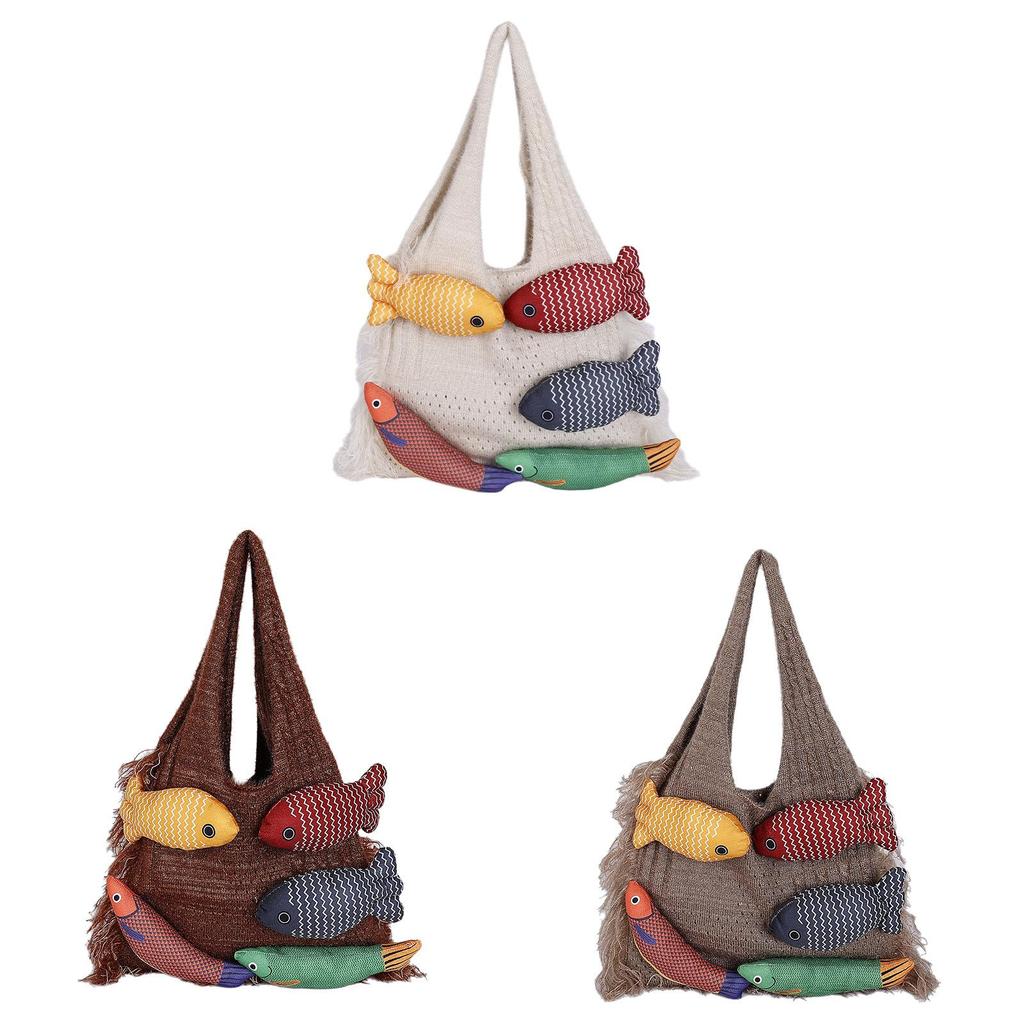 Knitted Cotton Shoulder Bag With Open Top Design For Daily Use And Spacious Storage