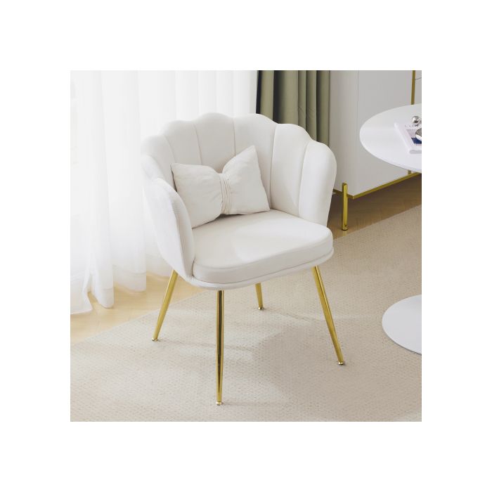 Chaise de salon rembourrée - MUVOE - Modèle Pétale - Velours blanc - Pieds métalliques dorés - Lot de 6