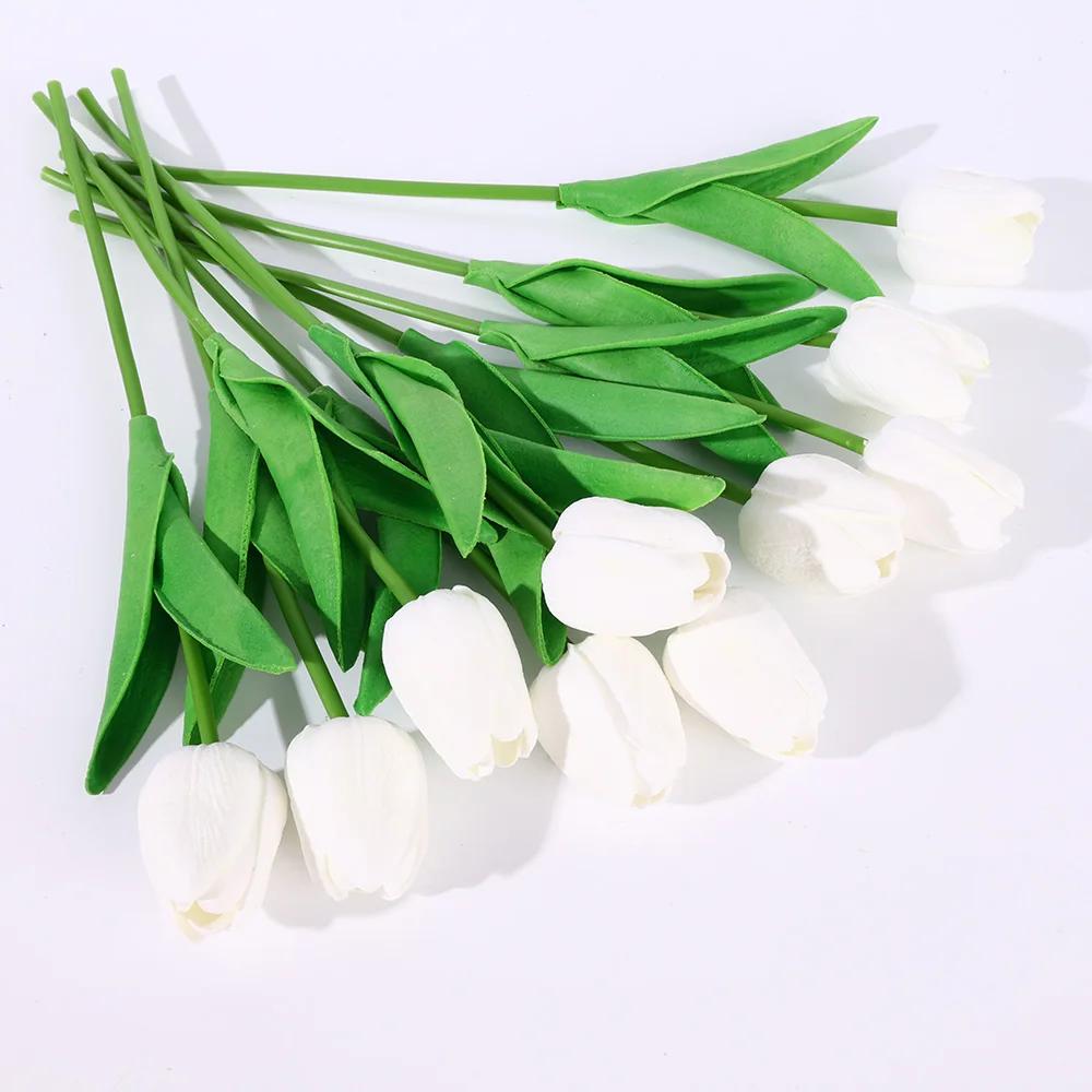 

2024 Искусственный букет тюльпанов PU реалистичные поддельные цветы тюльпаны для сада свадьба вечеринка украшения дома принадлежности подарки 10 PCS белый